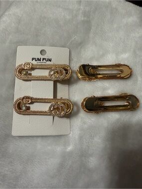 4 Gold Tone Hair Clips W/ Rhinestone Accents